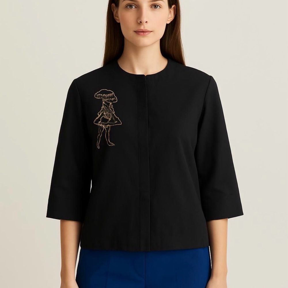 Vintage Banana Republic Black Embroidered Crewneck top size Large